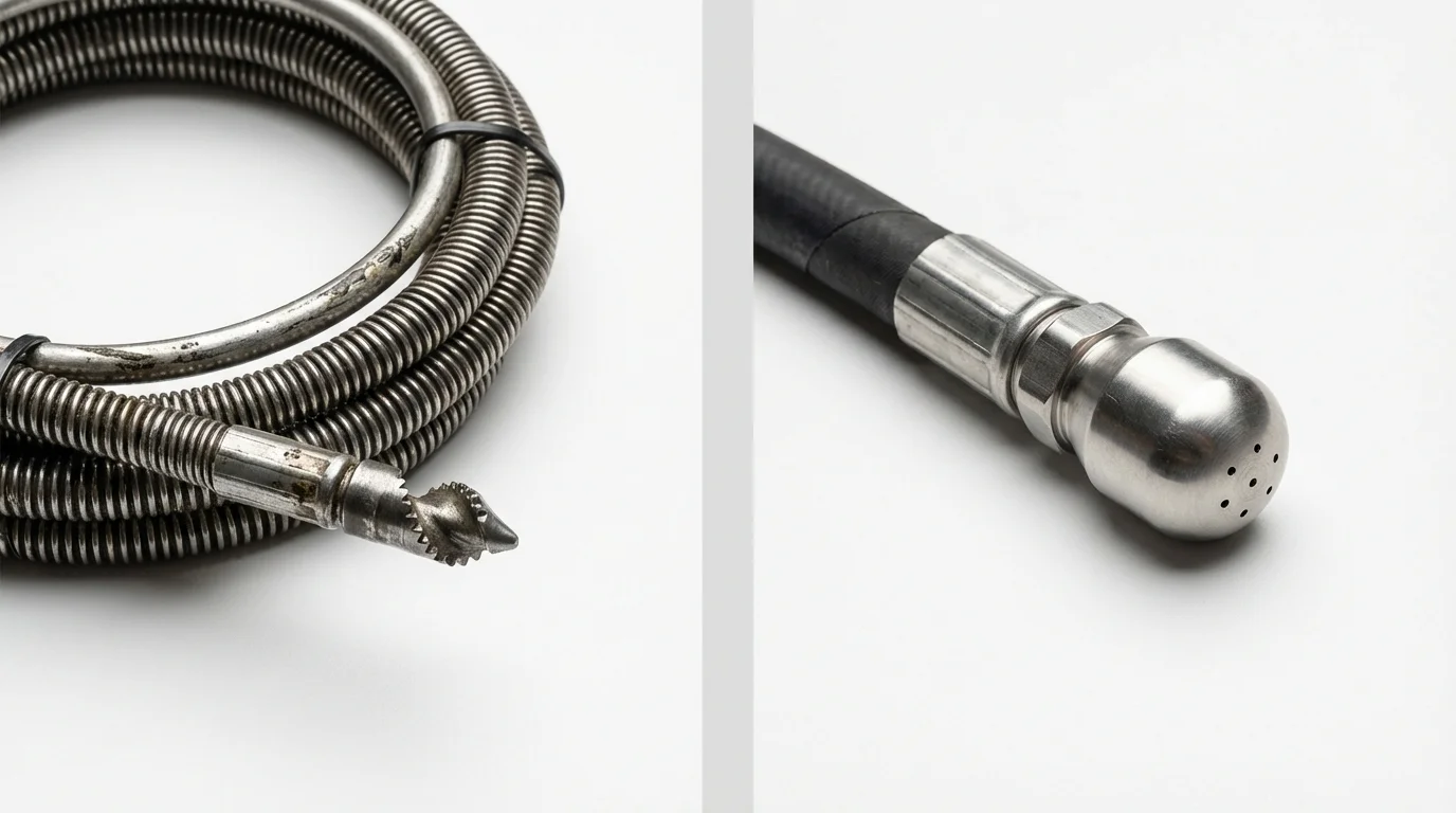 Drain snake cable and hydro jetting nozzle used for drain cleaning in Starke, FL